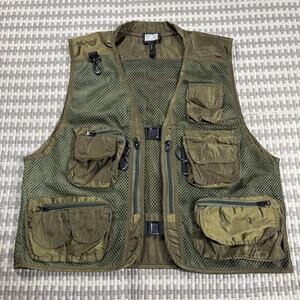 Reclaimed Vintage Men's Army Green Multi-Pocket Mesh Fishing Utility Vest Sz L